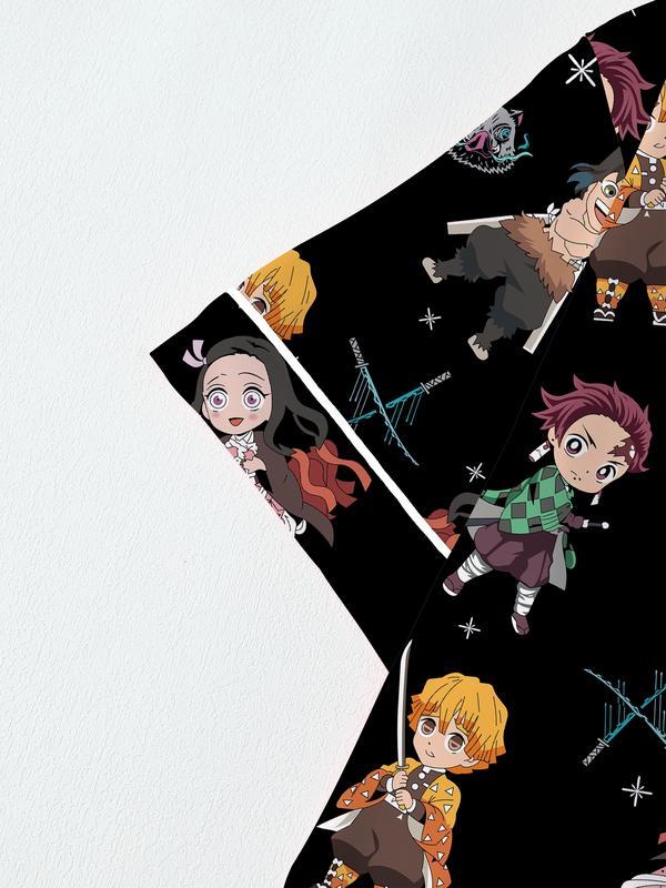 Men's Teen Domon Slayer Anime Collared Short Sleeve Pajama Set, Comfortable Sleepwear for All Seasons, Cute Movie Pajamas Gift