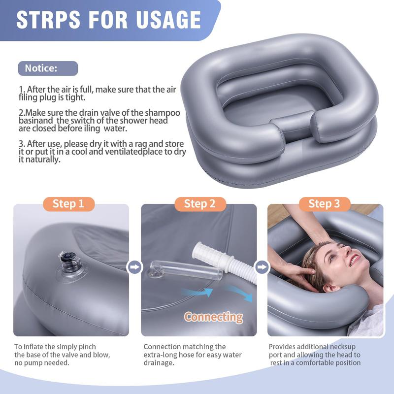 Portable Inflatable Shampoo Basin, Easy Hair Wash Tub for Bedridden and Disabled, with Neck Support and Pillow for a Comfortable Shampooing Experience - Bathtub Accessories