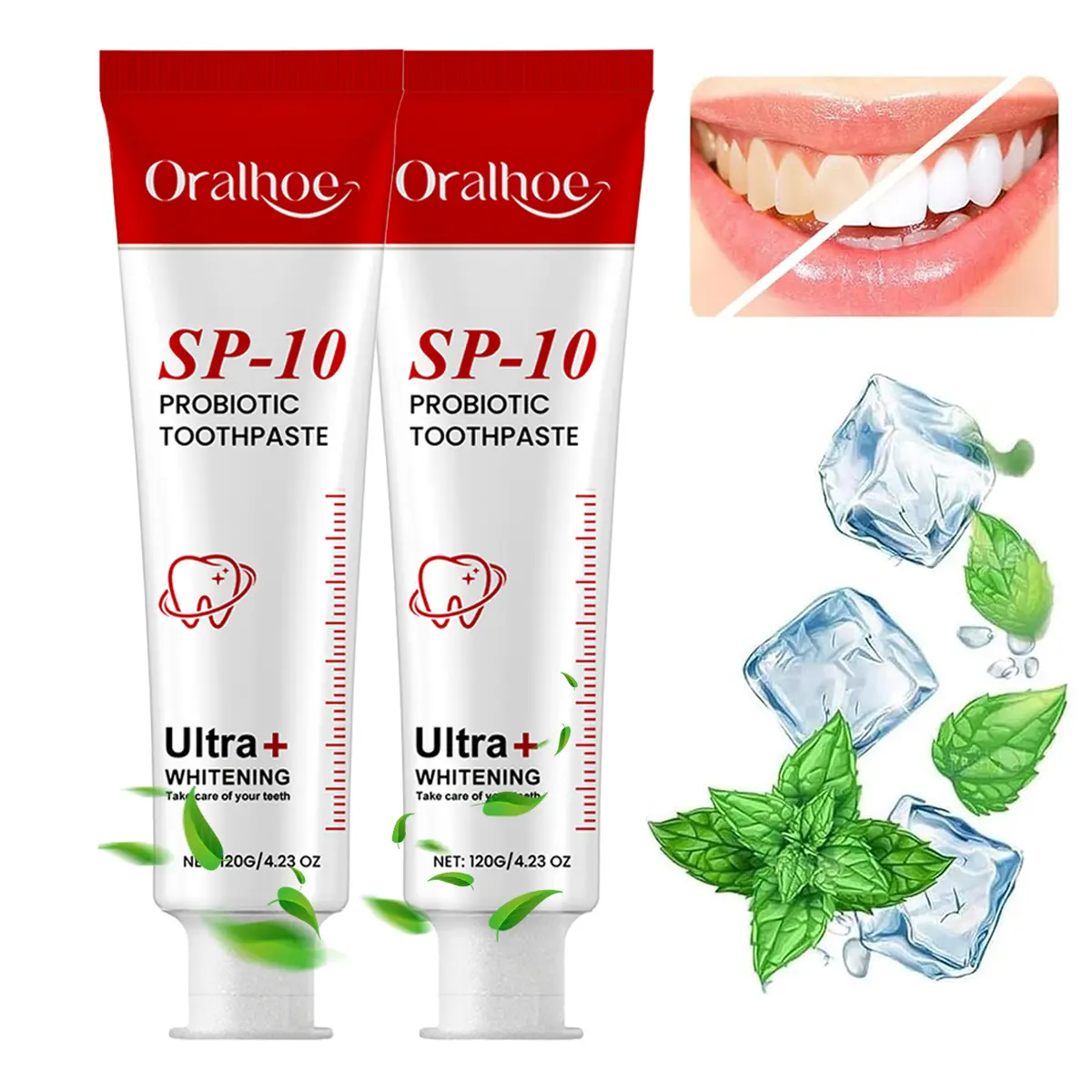ORALHOE Probiotic Whitening Toothpaste, SP-10 Advanced Stain Removal & Enamel Protection, Fresh Mint Breath for Daily Deep Cleaning | SLS-Free, Paraben-Free, Natural Freshness for Healthier Gums & Whiter Teeth
