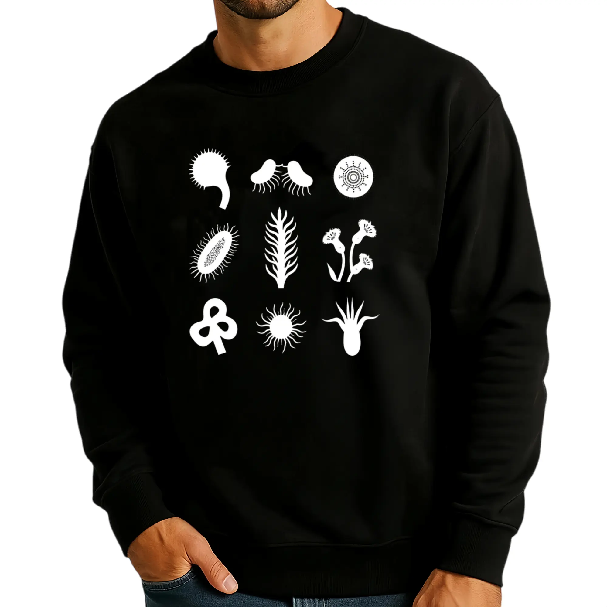 Men's Long Sleeve Retro Botanical Sweatshirt – Soft, Breathable Fabric with Abstract Plant Design, Lightweight and Perfect for Daily Wear or Outdoor Activities
