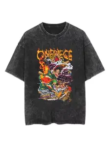 Vintage Washed Loose Anime Style T-Shirt, Y2K Dark Streetwear, Unisex Retro Acid Wash Print, Harajuku Punk Fashion Top