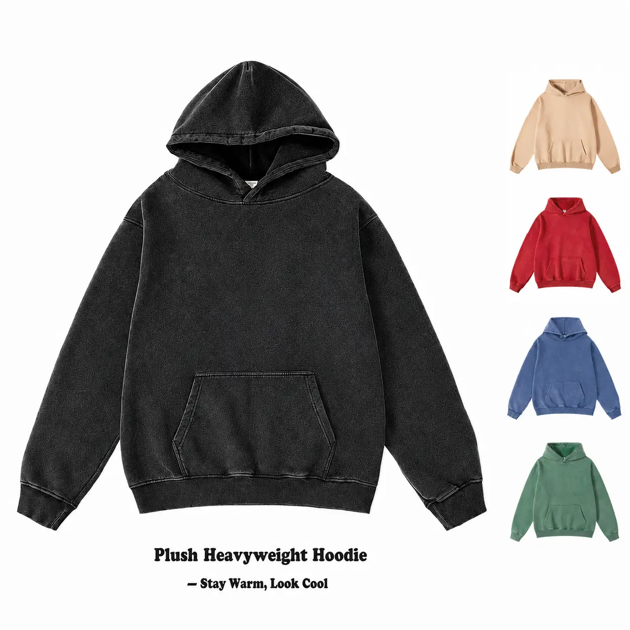 Gihuo Oversized Hoodie Fleece-Lined Acid Wash Pullover Vintage Unisex  Distressed Cotton Heavyweight Sweatshirt Fleece Hoodie Men's Streetwear Women's Tops Spring Outdoor Warm Polyester Sports Autumn Clothing Men’s Gift Full Hoodie Long Sleeve
