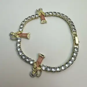 Santa Muerte  Tennis Bracket Gold Plated Cz bestie gift