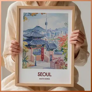 Retro Seoul Travel Poster Korea Wall Art Vintage Cityscape Print Minimalist South Korean Decor Pastel Travel Gifts Trendy C35 244