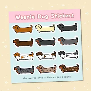 Weenie Dog Dachshund Doxie Wire Coats Sticker Sheet - 10cm x 10xm, Matte Vinyl, Individual Stickers 4cm x 1.6cm