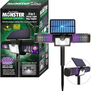 Monster Solar Bug Zapper 2in1 Solar Flood Light Solar Bug Zapper Electric  1200V High Powered Pest Control Mosquito Zapper