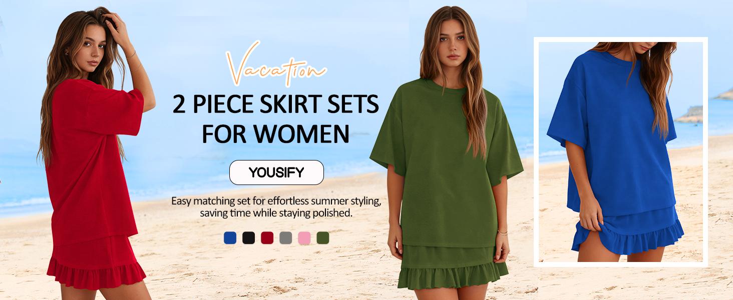 Yousify Women's 2 Piece Skirt Set Summer Vacation Outfits Short Sleeve Crewneck Top & Casual Mini Skirt for Easy Styling,summeroutfits,vacationoutfits,bathingsuitwomenset,beachoutfits Yousify Women's 2 Piece Skirt Set Summer Vacation Outfits Short Sleeve Crewneck Top & Casual Mini Skirt for Easy Styling,summeroutfits,vacationoutfits,bathingsuitwomenset,beachoutfits