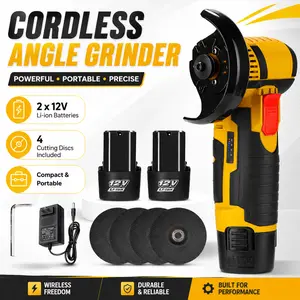 12V Cordless Mini Brushless Angle Grinder Kit with 4 Gutting Blades,2 pcs 12V 1300mAh Batteries，for Cutting Grinding Polishing Electric Heavy Duty Handle Power Tools fathersdaygift