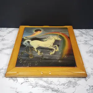 Unicorn Rainbow Wood Clock Vintage