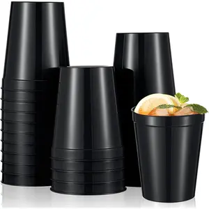 24 count Stadium Plastic Cups Blank  Drink Tumblers Bulk Stackable Drinking Stadium Tumbler for Birthday Party Weddings Mardi Gras(16oz,Black)