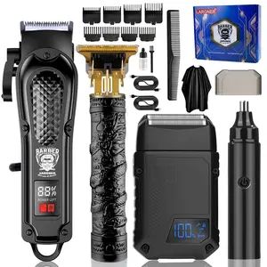 LARGNER-Professional Men's Hair Clipper Set, Cordless Rechargeable Trimmer Kit with LED Display, Ideal Gift for Stylists & Home Use (Black), Barber Clippers Set