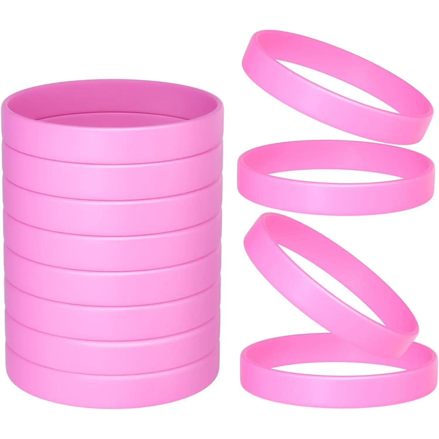 12 count  Bracelets- Pink Color Blank Rubber Wristbands for Adults Teen Party Favors