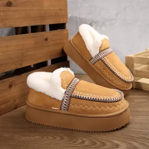 Women's Suede Platform Slippers with Soft Plush Lining Warm Mini Snow Boots Thick Sole Anti-Slip Indoor Outdoor Shoes