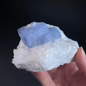 Blue Porcelain Fluorite Cluster with Quartz and Calcite, Yaogangxian Mine