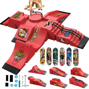 DIY Finger Skateboard Set 6-In-1 Mini Park Model with Ramp Stairs Assembly Tools Creative Kids Toy for Boys & Girls Gift