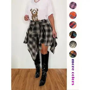 Women’s plaid print tie-front A-line skirt, casual asymmetrical hem summer skirt, women’s bottoms for daily wear GARMENTARY