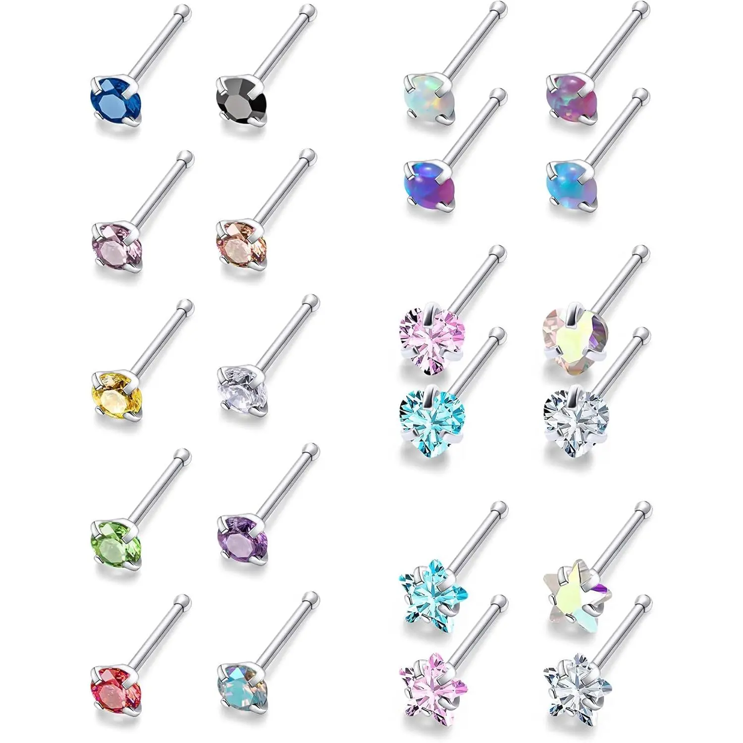 20/18g Nose Rings Studs Straight/L/Corkscrew Shape Bars Piercings  for Women  Surgical Stainless Steel