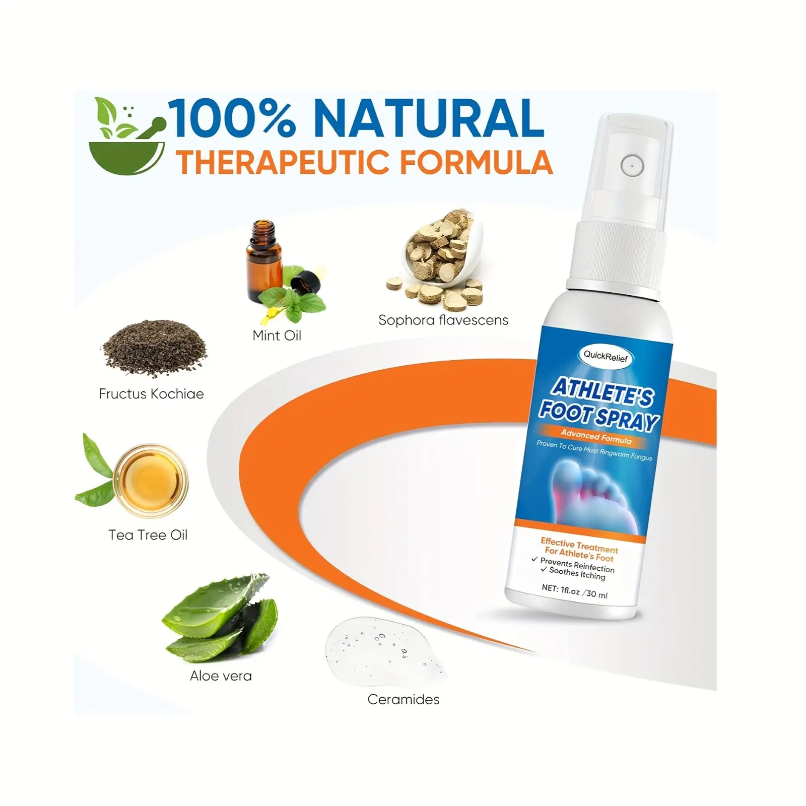 Antifungal Athlete's Foot Spray - 100% Natural Herbal Formula, Fast-Acting Itch Relief, Skin Repair, Odor-Eliminating, Non-Greasy, Portable Daily Gentle Care with Soothing Fast Relief Anti-Fungal Foot Cream Benefits, Fast Relief Anti-Fungal Foot Creams