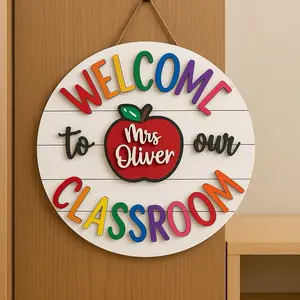 Personalized Classroom Door Sign - Welcome to Our Classroom with Rainbow Colors and Teacher Name - Customizable Teacher Decor
