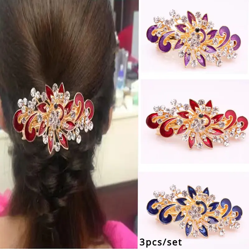3pcs Elegant Alloy Spring Hair Clip Set - For Ponytails & Updos, Beautiful Gift for Mom or Girlfriend
