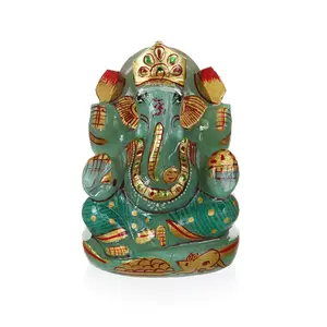 Ganesha Hindu God Green Jade Statue - Traditional Design with Elegant Finish