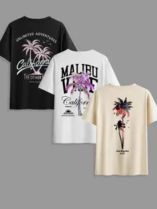 Men's Classic Versatile Letter Tropical Coconut Tree Streetwear T-Shirt , Summer Round Neck Short Sleeve Casual Tops for Outdoor Wear, Casual Letters Print, Casual Street Fashion, Casual Style Tee world tshirts boys merch graphic estado