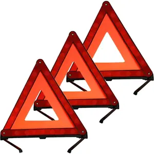 Reflective Warning Triangle for Vehicles, Emergency Warning Triangle Roadside Safety Triangle Kits, Day and Night Visibility for Car Breakdowns, Accidents, Fog Rain, 3-Pack