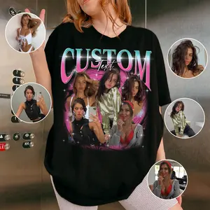 Custom Bootleg Rap Shirt, Girlfriend, Boyfriend TShirt With Face Photo Vintage T Shirts, Your Own Picture Idea, Personalized Birthday Gift Check Cotton Crewneck Fabric Crewneck