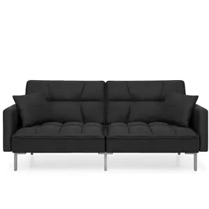 Best Choice Products Convertible Living Room Linen Fabric Tufted Split-Back Futon Sofa w/ 2 Pillows Best Choice Products Convertible Living Room Linen Fabric Tufted Split-Back Futon Sofa w/ 2 Pillows