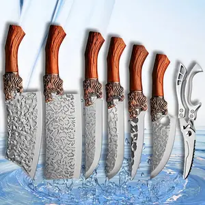 7-PIECE Set, Hand-forged Knife Professional Kitchen Knife Knife Set, Stainless Steel Knife Knife Knife Knife Knife Knife Knife Knife Fish Knife Butcher Knife Kitchen Scissors Super Sharp Bone Scissors Boneless Duck Fish Scissors, Gift Outdoor