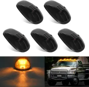 Nilight LED Cab Marker Lights 5 PCS 9 LED Smoke Lens Amber Roof Running Clearance Light Compatible with 1999 2000 2001 2002 Dodge Ram 2500 3500 Pickup Trucks
