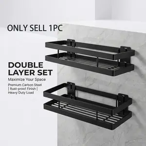 Carbon Steel Wall-Mounted Shelf, Kitchen Spice Rack, No-Drill Bathroom Organizer, Rust-Resistant Multi-Purpose Wall Storage Solution