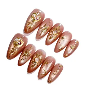 NailBee Celestial Heart Gold 3D Press On Nails