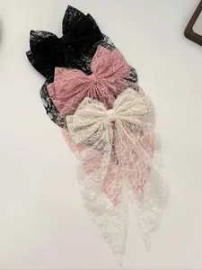 Elegant Lace Cut-Out Bow Hair Clip, Dual-Layer Spring Design, Long Draping Tail, All-Season Accessory for Daily Wear, Bridal