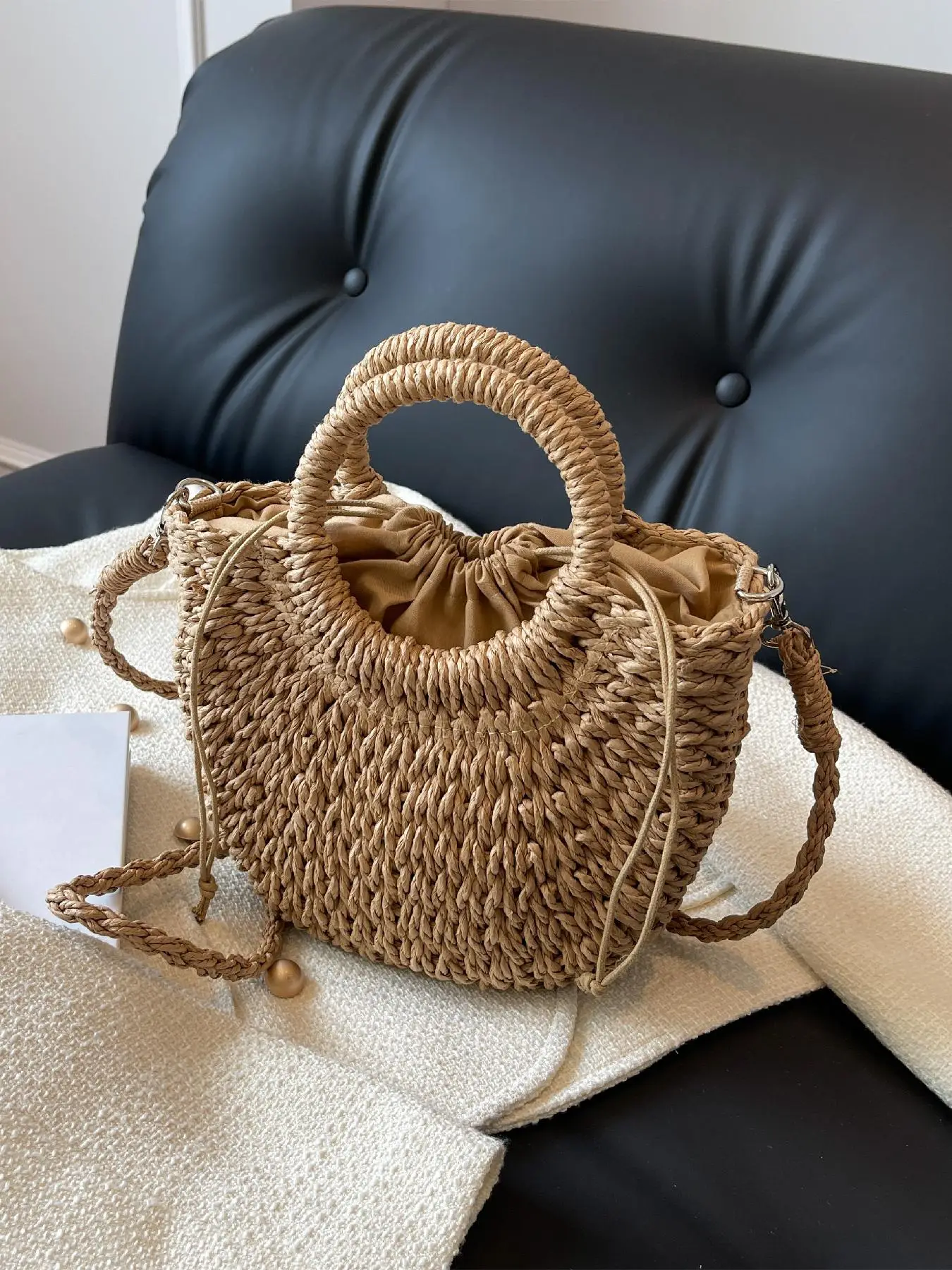 Women's Simple Style Straw Handbag, Casual Trendy Crossbody Bag for Vacation, Fashionable Boho Style Shoulder Bag for Daily Use