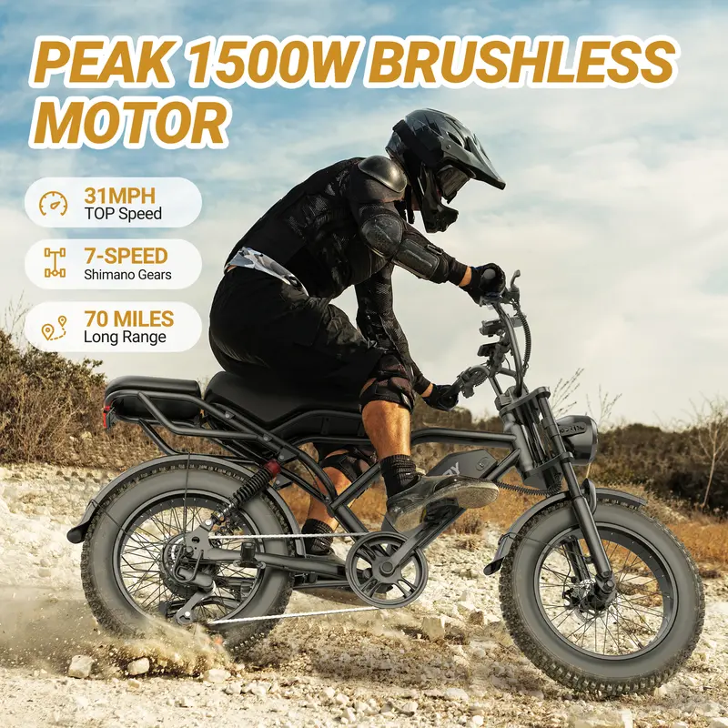 【VOLTVOGU】   1500W Electric Off-Road Bike: 20-Inch Full-Suspension E-Motorcycle with 48V 18Ah 40-70 Mile RangeAh Removable Battery, 31MPH Top Speed, 2-Seater, LED Headlights & 20" All Terrain Fat Tire UL 2849  Ebike Electric Motorcycle【 BK20】