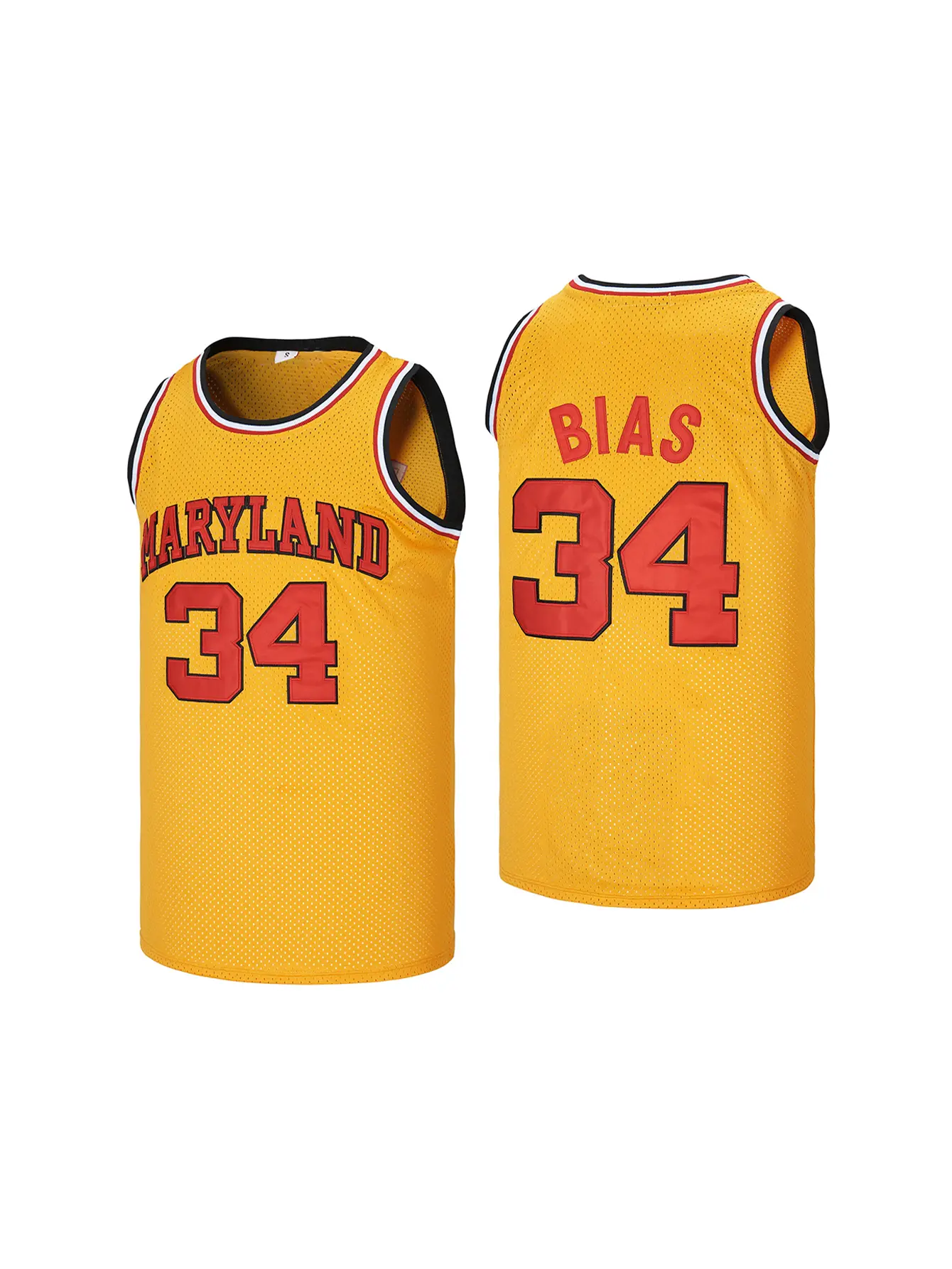 Men's Len Bias #34 Maryland retro throwback basketball jersey, streetwear vest with letter embroidery