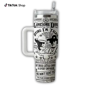 Vintage Cowboy Tumbler 40oz With Handle & Straw, Western Style Ranch Cup, Retro Black Aesthetic Travel Mug