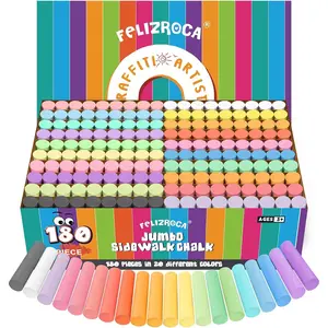 180PCS Sidewalk Chalks Set in 20 Colors Non-Toxic Washable Jumbo Outdoor Chalk for Kids Pavement Chalk