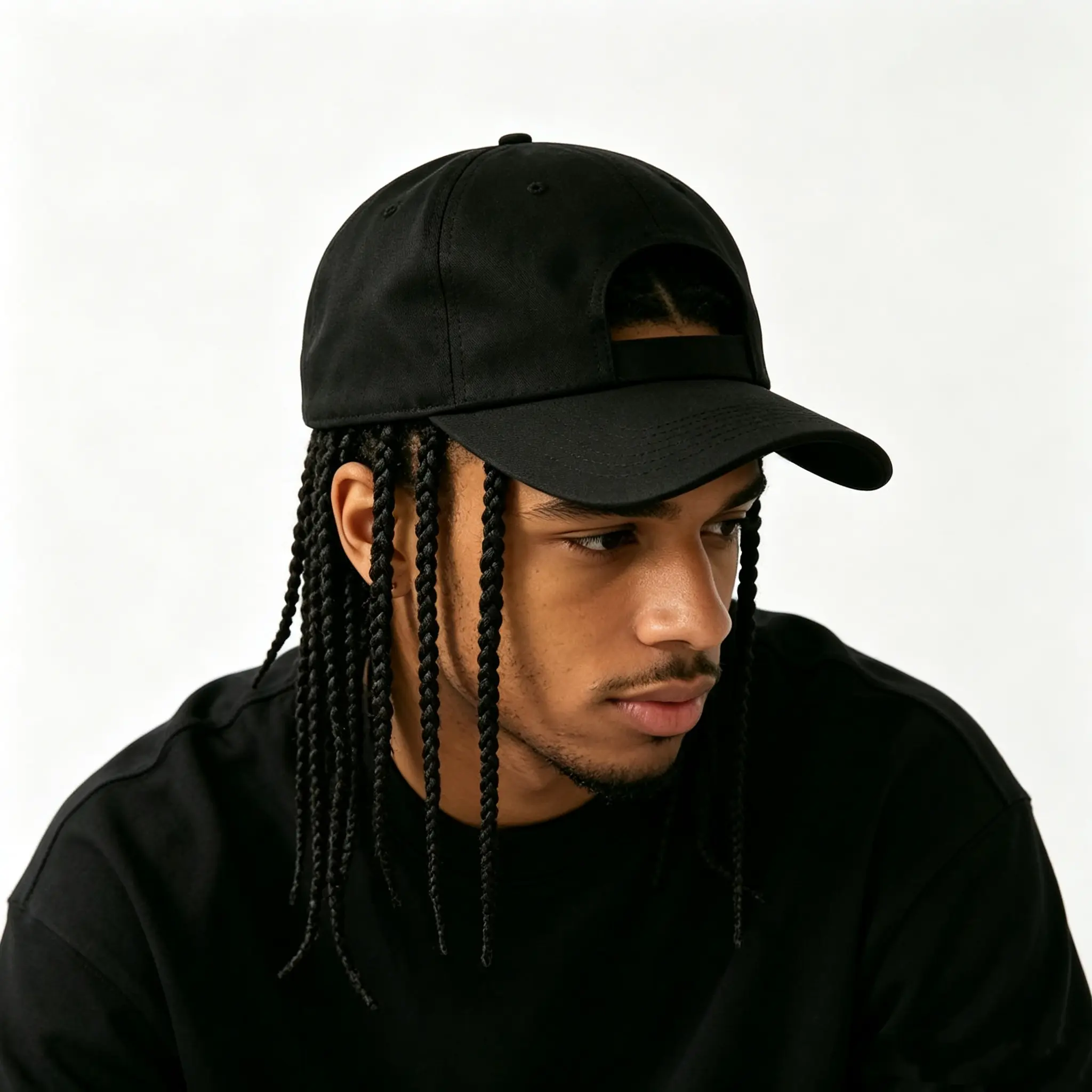 Unisex Braided Synthetic Dreadlock Wig Baseball Cap - Braid Design, Adjustable Snapback, Custom Secure Fit, High-Temp Fiber, 13.8-17.7in Soft Cotton Blend, Breathable Washable Street Hip-Hop Headwear, Anti-Snagging, Black, Ideal for Social Media Shooting