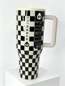 HydroJug 40oz Checkered Insulated Tumbler Leak-Proof Water Bottle for Gym & Travel BPA-Free Stainless Steel Drinkware with Soft Grip Handle Stylish
