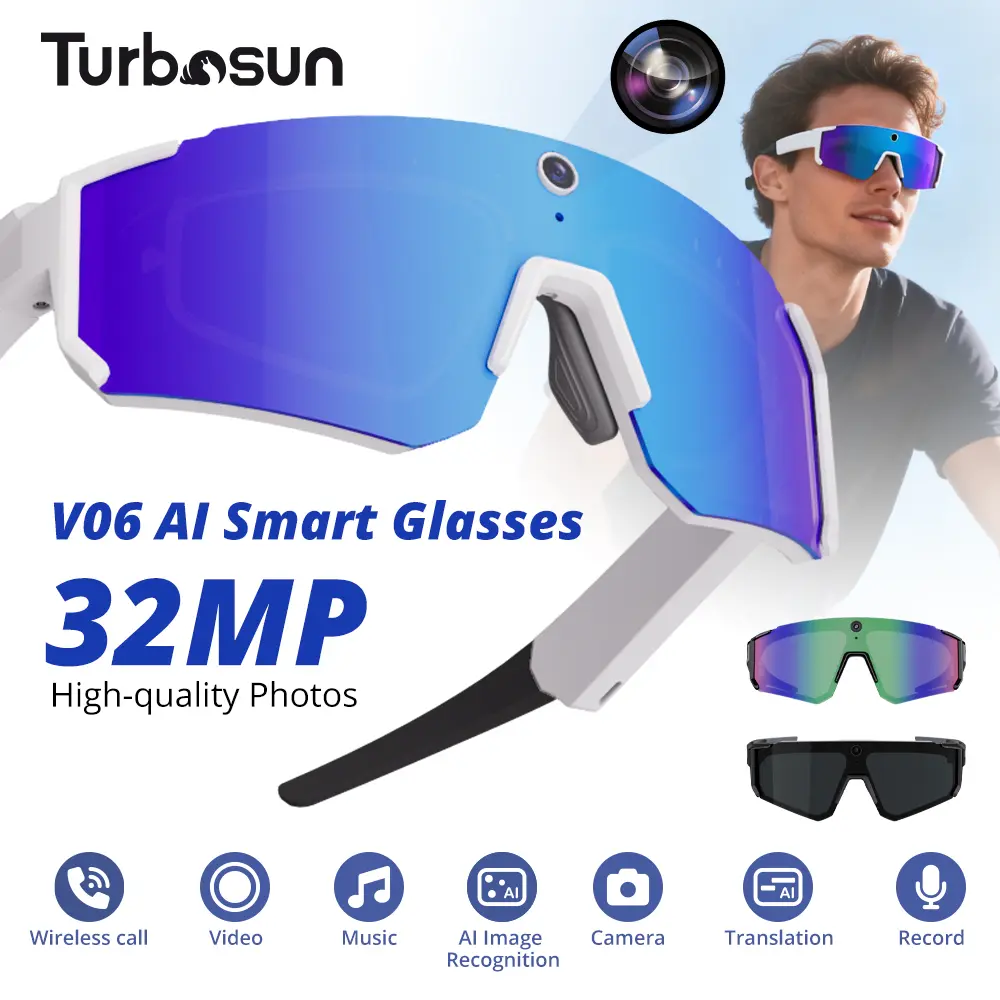 Turbosun Field-of-View Smart Glasses - Wearable Camera Device with 1200P Hands-Free Recording, Bluetooth Audio, Voice AI, UV Protection, Magnetic Phone Compatibility for Running