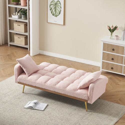 69 ''Convertible Loveseat Sleeper Sofa Bed,Comfy Loveseat Recliner Chair,Adjustable Sleeper Couch with Plush Teddy Fabric with Gold  Legs for Small Spaces, Living Room & Bedroom