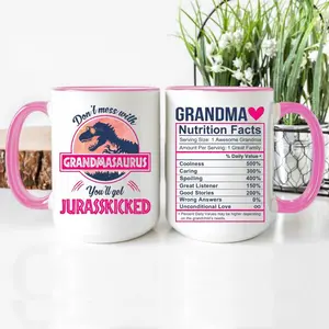 Funny Grandmasaurus Coffee Mug, Grandma Dinosaur With Nutrition Facts Cup, Funny Grandmother Gift From Grandson Granddaughter, Christmas Ideas, 11 15oz Washable Ceramic Cup