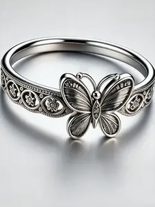 Vintage Silver Color Carved Butterfly Ring, Unique Design, Elegant Casual Ring, Perfect for Women's Daily Wear and Holiday Accessories, Vintage Rings Jewelry