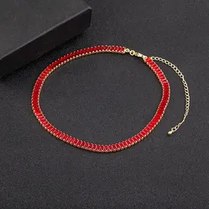 Nidin Classic Colorful Tennis Necklace Men and Women Rectangular Full Zircon Neck Jewelry Adjustable Wedding Party Gift