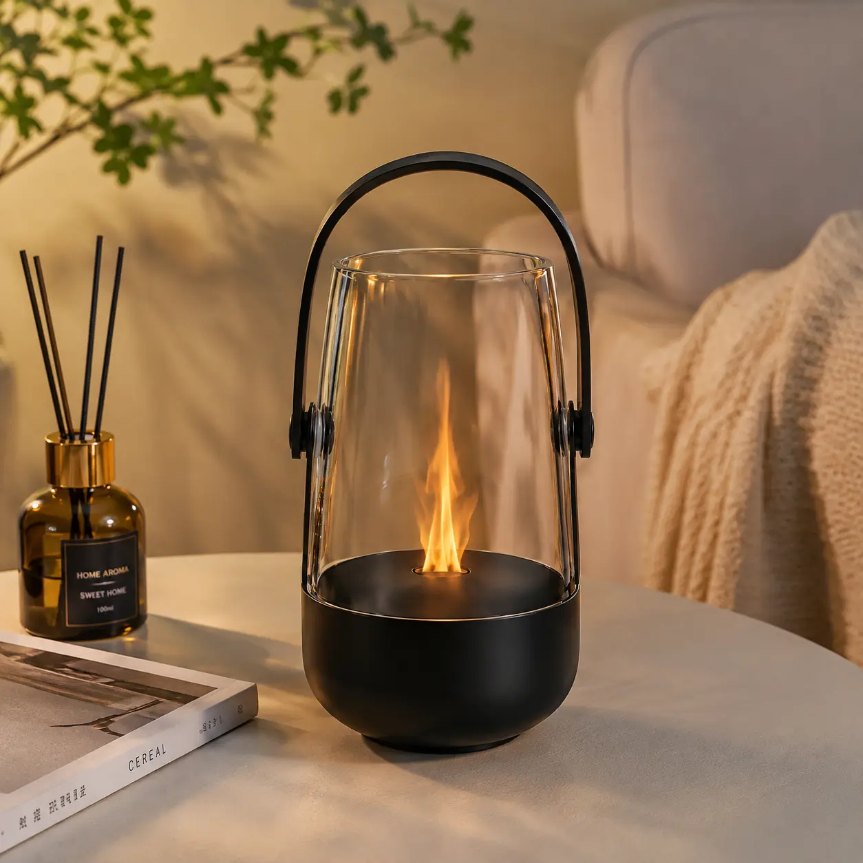 Vintage Flame Effect Aroma Diffuser - Ultrasonic Mist Humidifier with Warm Ambient Glow, Compact Relaxing Night Light for Bedrooms, Indoor Recreation Home Decor, Unique Christmas Gift