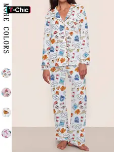Gilmore Girls Matching Graphic Prints Pajamas Set， Women's Cozy Fleece Loungewear, Long Sleeve Top ，Elastic Waist Pants， Cute Stars Hollow Themed Christmas Gift.