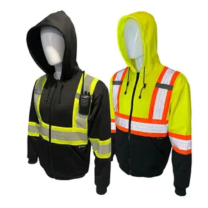 2 PACK - Men’s High Visibility Reflective Zip Up Sweater with Heat Transfer Reflector - Black and Yellow/Black Bottom Menswear