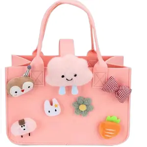 Girls High-Quality Felt Pink Cloud Cartoon Bag - Durable and Stylish Fashionable Handbag Handbag Set